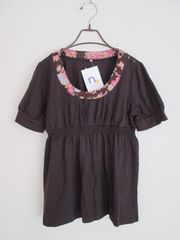 新品即決/NISSEN/和柄プリント半袖カットソー/パープル/M